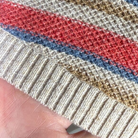 L.L. Bean Cotton Striped Pullover Sweater Large Petite Blue Pink Beige - Picture 6 of 9